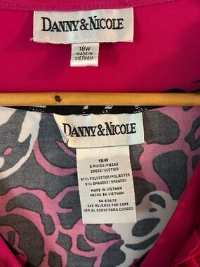Danny & Nicole Pink Black and White Floral Print Dress Plus Size